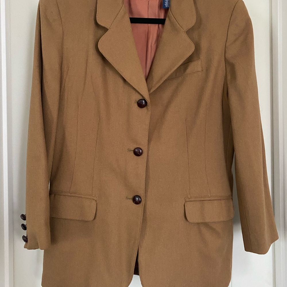 Vintage Liz Claiborne Tan Blazer Classic Tailored Suit Jacket